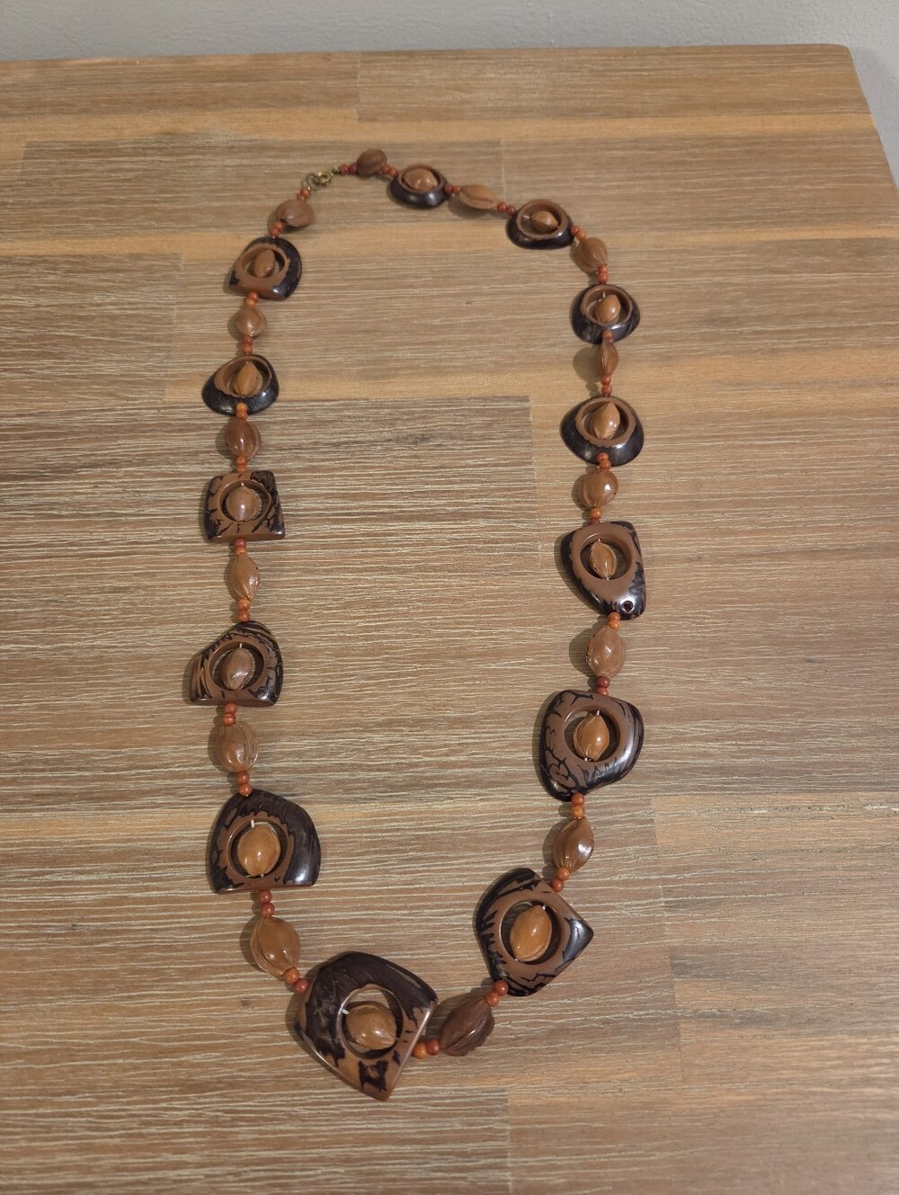 Vintage WWII Era Brown Nut And Seed Beaded Style Necklace